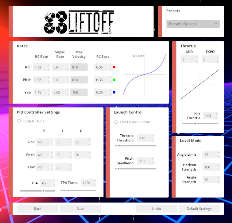 flight controller settings screenshot